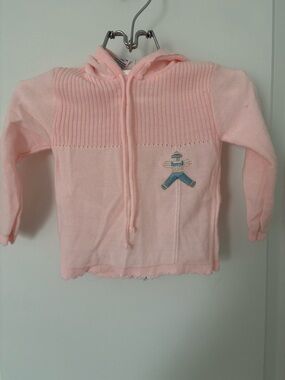 Vintage 1960s Friemanit Baby Girl Delicate Pink Hood Sweater